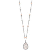 Sterling Silver Rose Quartz & Pearl Necklace with Rhodium Polished Finish